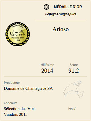 Médaille Or Arioso 2014 Domaine de Chantegrive