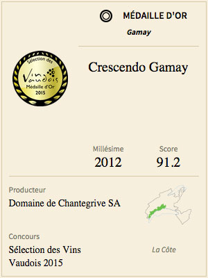 Médaille Or Crescendo Gamay 2012 Domaine de Chantegrive