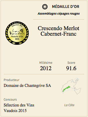 Crescendo Merlot Cabernet Franc 2012 Médaille d'or